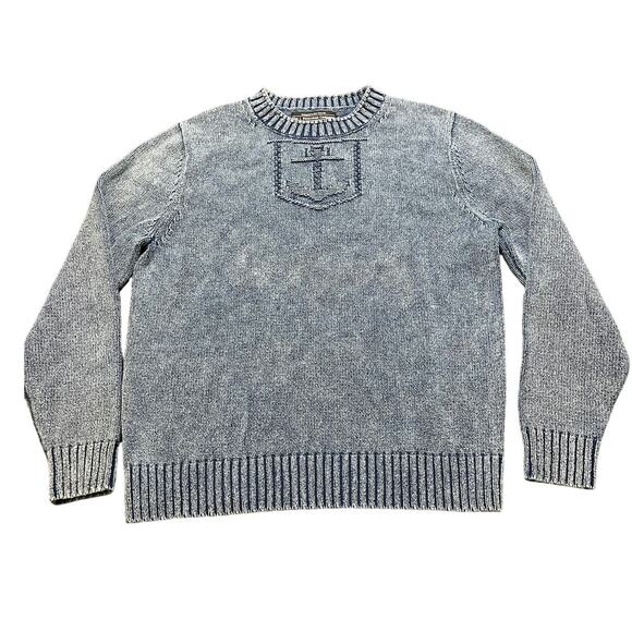 The J Peterman Company Indigo Dye Knit Sweater Sailor Anchor Nautical Mens Med - Picture 1 of 8